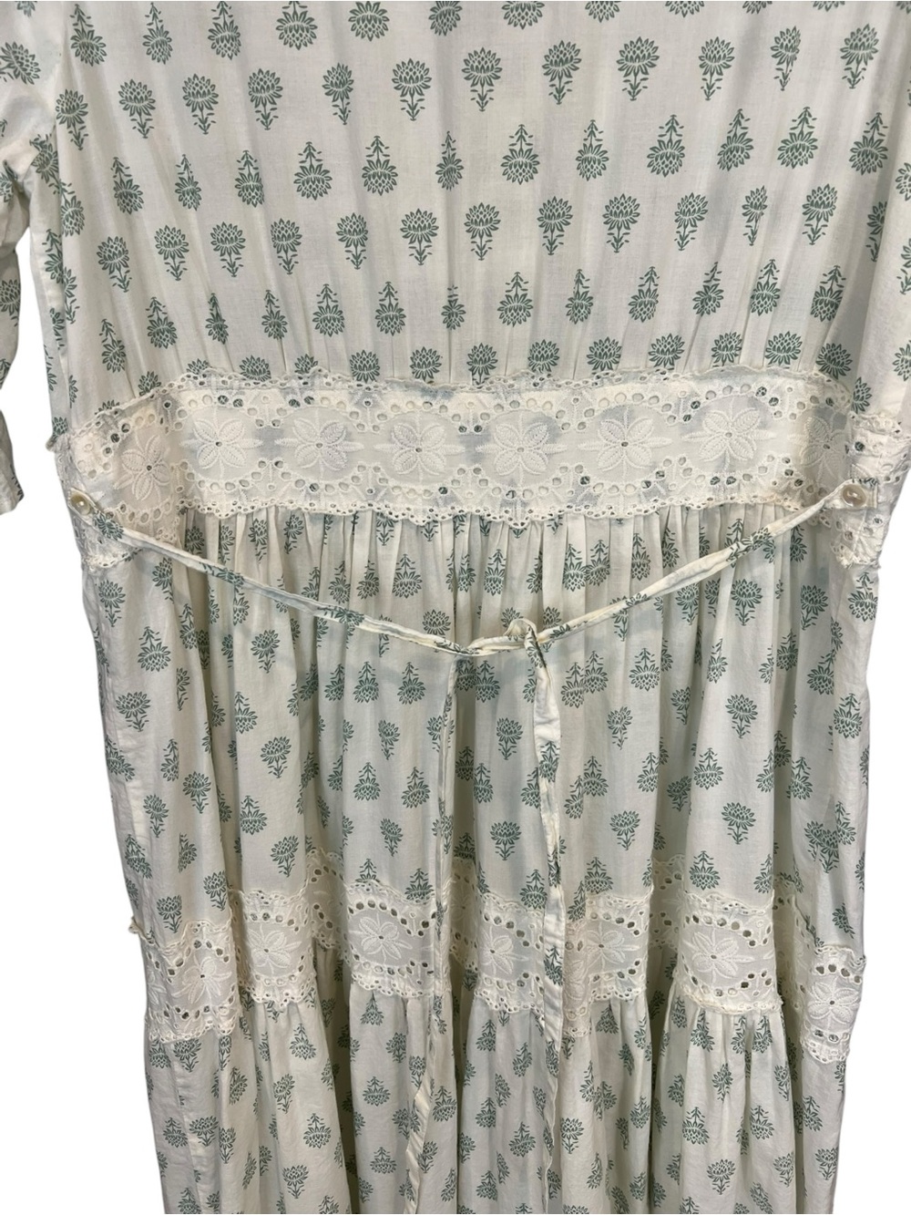 April Cornell Prairie floral cottagecore maxi Dress tiered lace inserts medium - Picture 9 of 14
